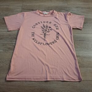 Heaven Sent Dusty Rose Graphic T-Shirt Relaxed Fit Women's Size XS